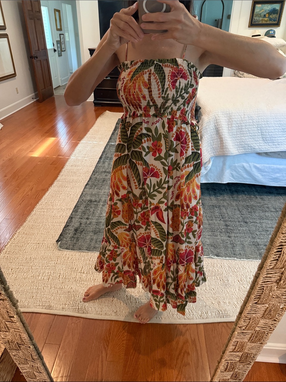 Farm Rio x Anthropologie Strapless Floral Maxi Dress in Green, Pink & Orange Med - Picture 2 of 5